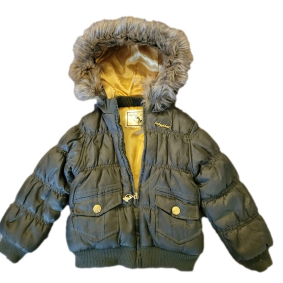BABY Phat Army Green Quilted Faux Fur Hood Puffy Coat Size 3T - Picture 1 of 8